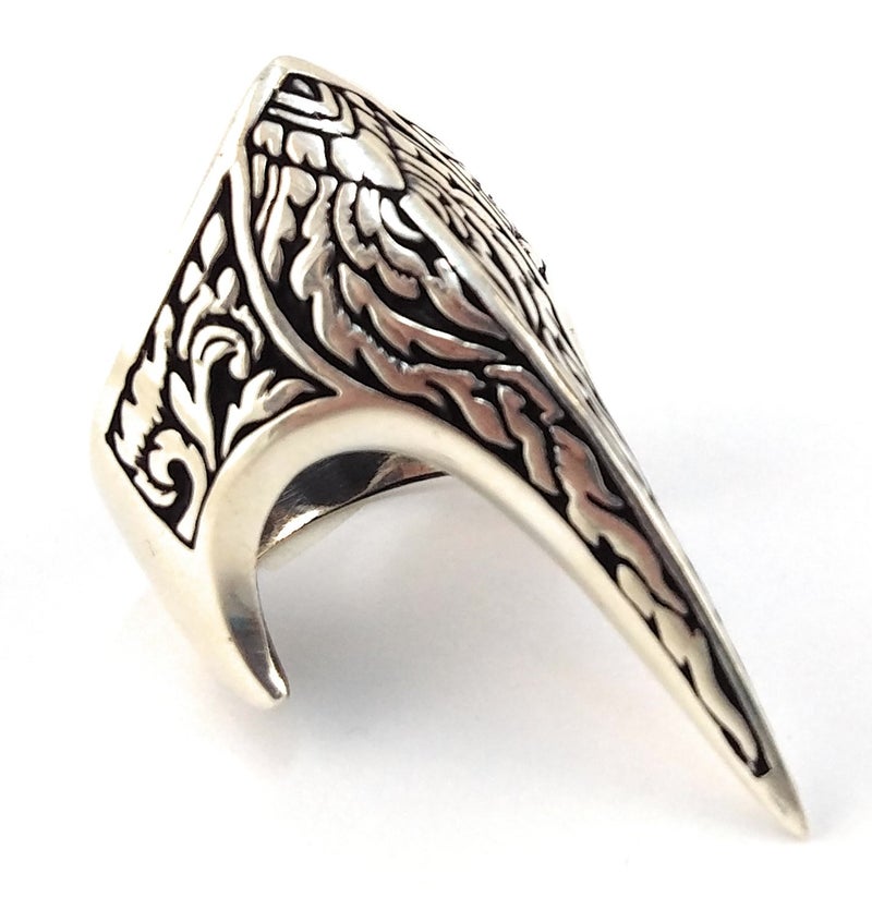 Babylon Silver Fang Gothic Biker Retro 925 Stelring Silver Turkish Handmade Luxury Men's Thumb Ring (13) - Image 1